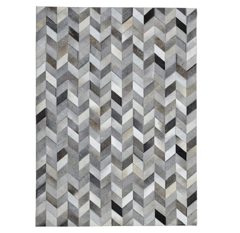 Cowhide Patchwork Rug Natural Grey Tone Chevron Cowhide Leather Carpet - Cowhide Area Rug
