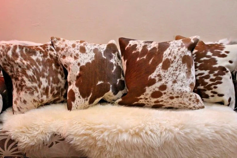 Set of 2 Cowhide Cushion Pillowcases Brown and White decorative cushions Christmas Decor Cushion Pillow Covers