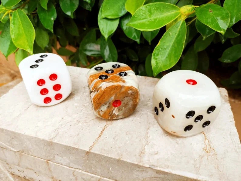 Handmade marble dice, onyx dice, paper weigh, stone dice, office decor, marble paperweight, stone figurine, mid century marble dice