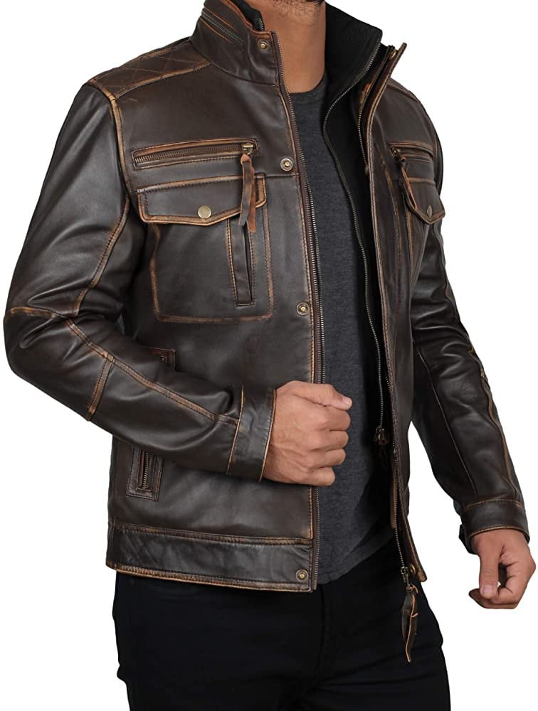 Men Biker Leather Jacket, Hand Made Brown Leather Jacket Motorcycle Mens leather Jacket | Top Quality Stylish Jacket / Party Wear Jacket