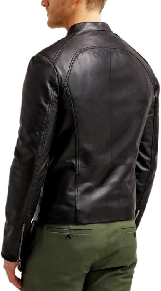 Distressed Biker Black Men Leather Jacket, Real Black Leather Jacket With Band Collar Mens leather Jacket | Top Quality Leather Jacket men