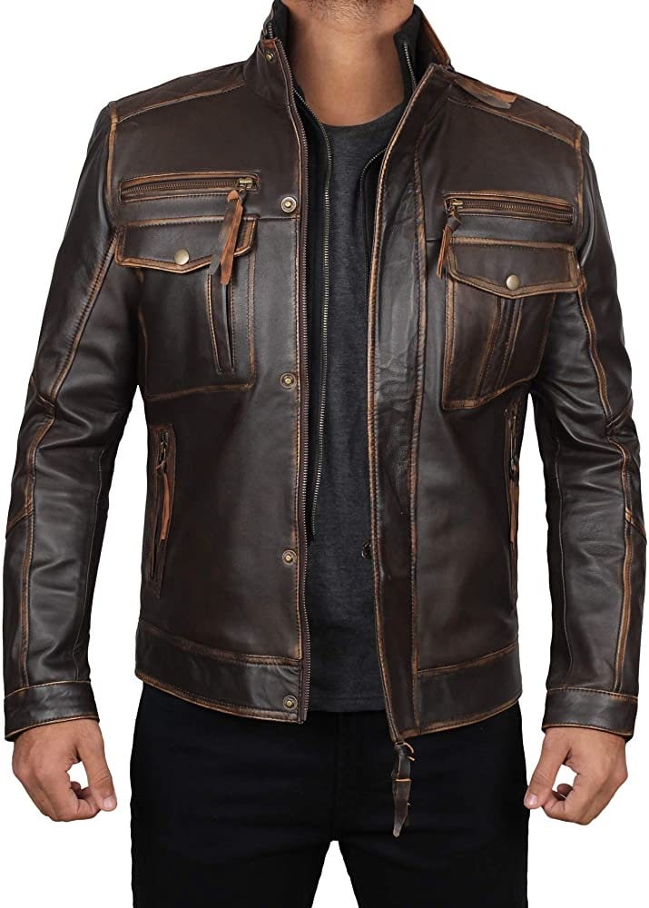 Men Biker Leather Jacket, Hand Made Brown Leather Jacket Motorcycle Mens leather Jacket | Top Quality Stylish Jacket / Party Wear Jacket