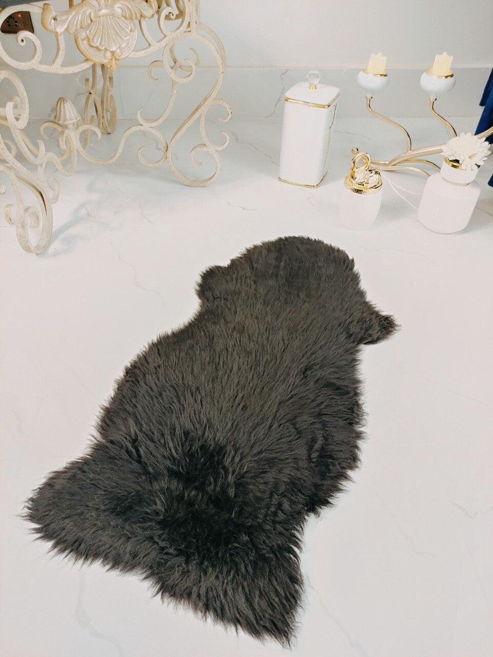 Black Sheepskin Rug I Genuine Sheepskin Rug Baby Sheepskin2.5ft x 1.5ft /2ft x 3ft Wool Fur Throw Floor Rug| Soft Floor Matt | SALE
