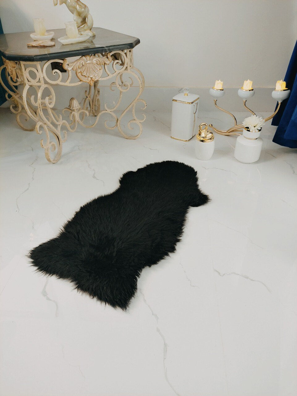 Black Sheepskin Rug I Genuine Sheepskin Rug Baby Sheepskin2.5ft x 1.5ft /2ft x 3ft Wool Fur Throw Floor Rug| Soft Floor Matt | SALE