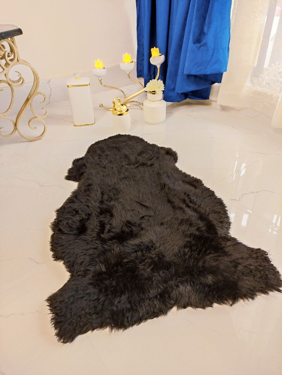 Black Sheepskin Rug I Genuine Sheepskin Rug Baby Sheepskin2.5ft x 1.5ft /2ft x 3ft Wool Fur Throw Floor Rug| Soft Floor Matt | SALE