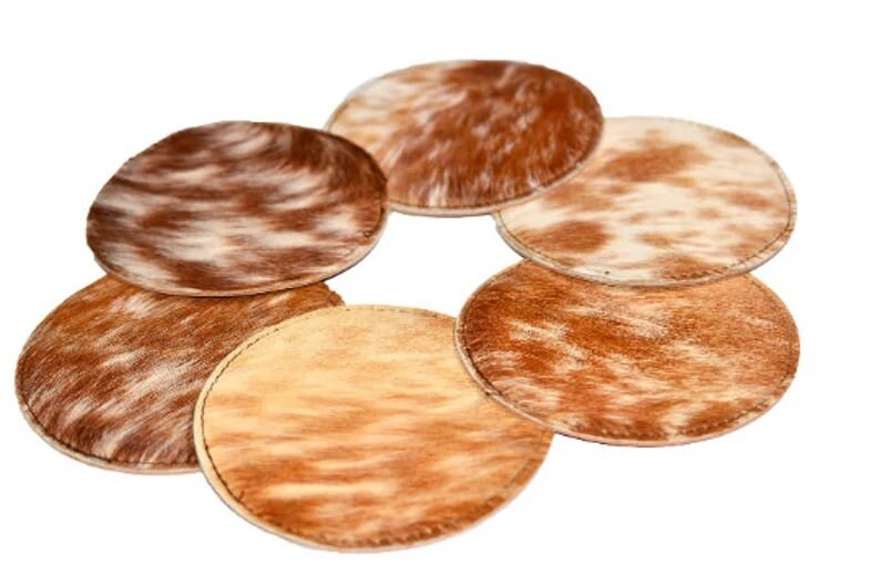 Handcrafted Real CowHide Leather Coaster Set Coffee Mug Mat Gift For Husband Wife Christmas Gift