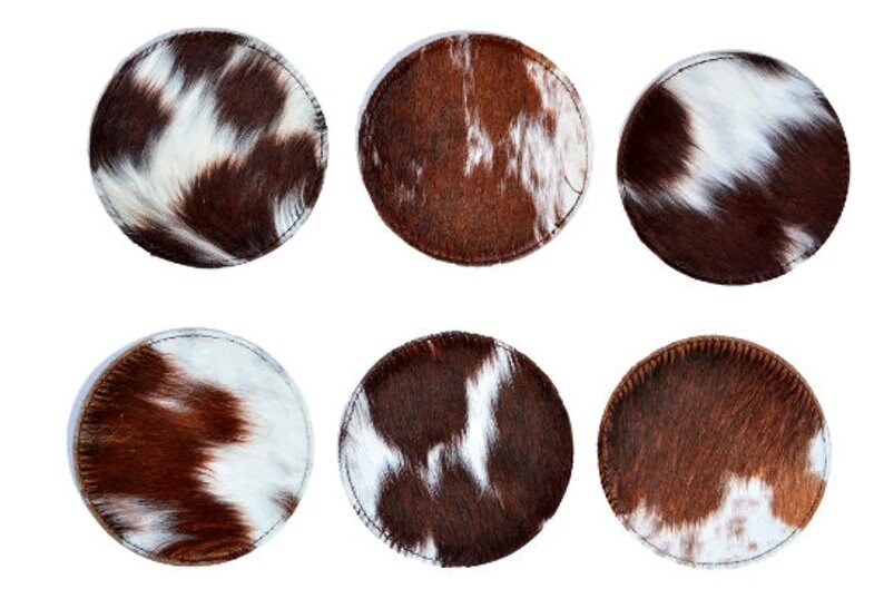 Handcrafted Real CowHide Leather Coaster Set Coffee Mug Mat Gift For Husband Wife Christmas Gift
