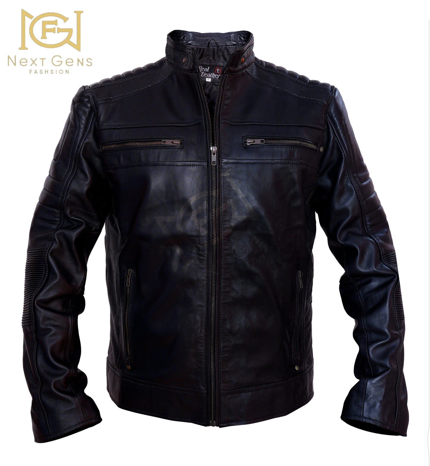 Men Leather Jacket Real Black/Chocolate Brown Biker Leather Jacket for Mens Vintage Band Collar Designer Coat Scott | Top Quality Jacket
