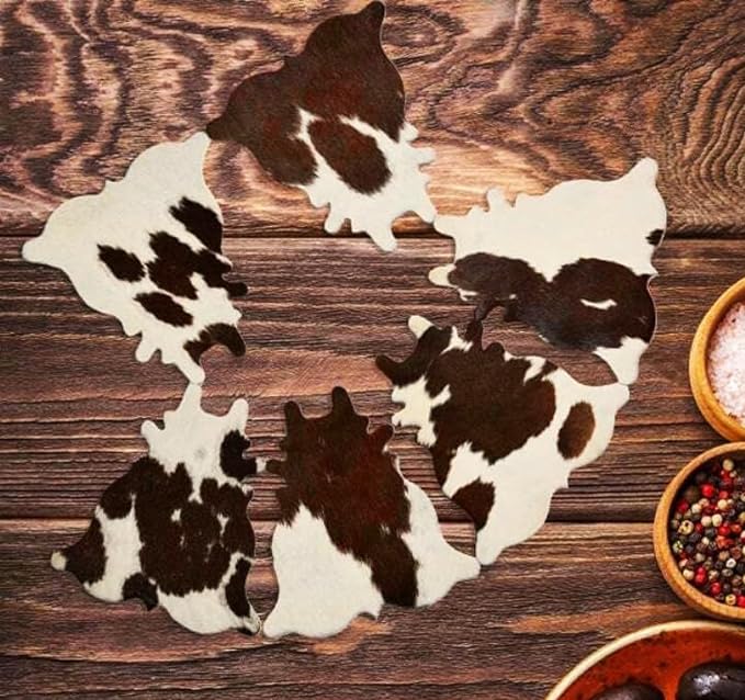 Handcrafted Real CowHide Leather Coaster Set / Cowhide Coaster Set / Hair-on Coasters / Roan / Unique Western / Genuine Leather / Cow Hides