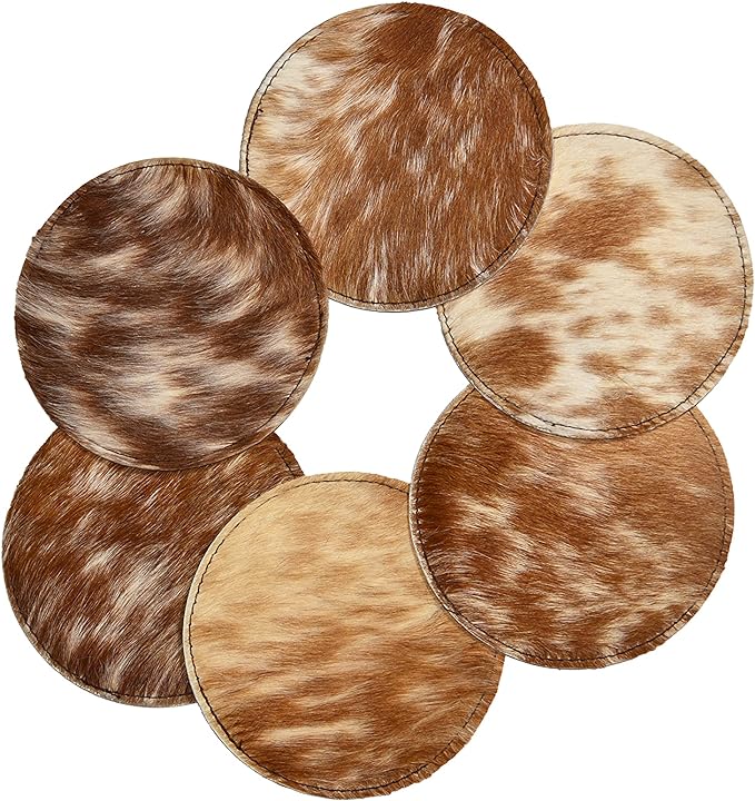 Handcrafted Real CowHide Leather Coaster Set / Cowhide Coaster Set / Hair-on Coasters / Roan / Unique Western / Genuine Leather / Cow Hides