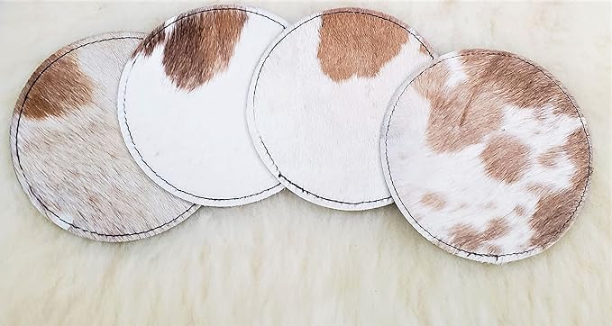 Handcrafted Real CowHide Leather Coaster Set / Cowhide Coaster Set / Hair-on Coasters / Roan / Unique Western / Genuine Leather / Cow Hides