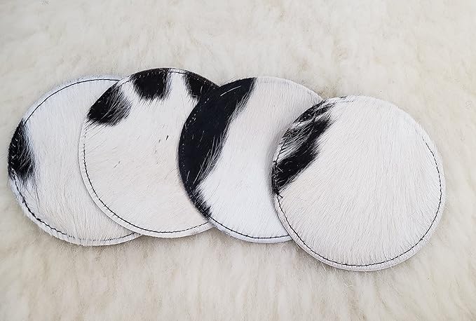 Handcrafted Real CowHide Leather Coaster Set / Cowhide Coaster Set / Hair-on Coasters / Roan / Unique Western / Genuine Leather / Cow Hides