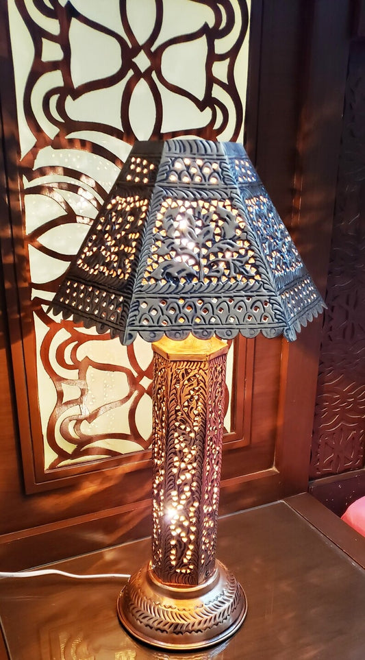 Moroccan Brass Table Lamp Bedside Night Light Handmade Home Decor Boho Lighting decorative lamp vintage decoration