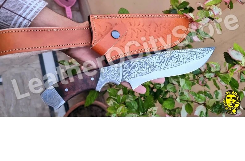 HUNTING KNIFE CUSTOM Handmade with beautiful Leather Sheath Personalized Gift for Him, Damascus Steel Handmade Bowie Knife Customize Sheath