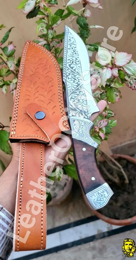 HUNTING KNIFE CUSTOM Handmade with beautiful Leather Sheath Personalized Gift for Him, Damascus Steel Handmade Bowie Knife Customize Sheath