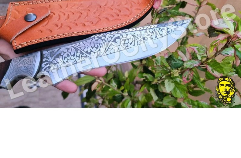 HUNTING KNIFE CUSTOM Handmade with beautiful Leather Sheath Personalized Gift for Him, Damascus Steel Handmade Bowie Knife Customize Sheath