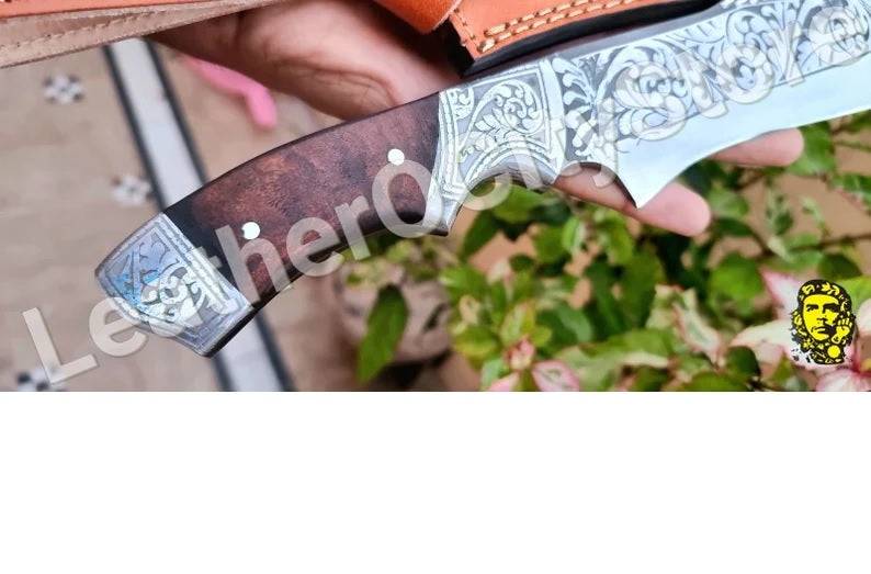 HUNTING KNIFE CUSTOM Handmade with beautiful Leather Sheath Personalized Gift for Him, Damascus Steel Handmade Bowie Knife Customize Sheath