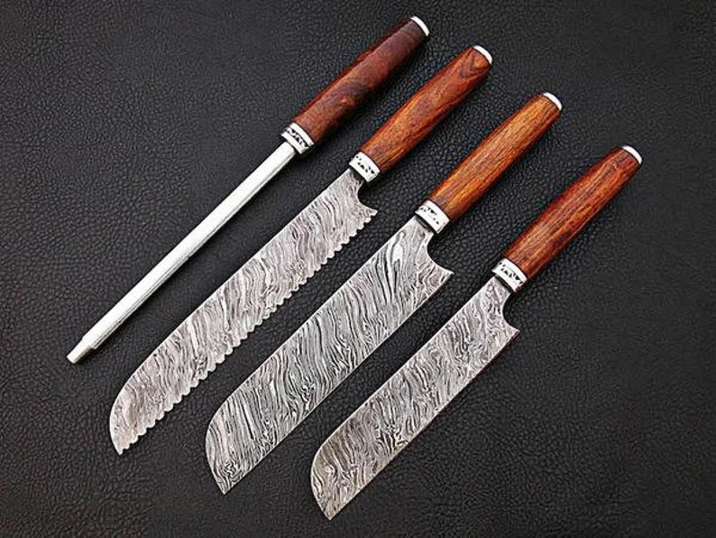 Custom Handmade Chef Knife set Chefs Knives Professional Kitchen 5"pieces Cutlery Cook Cooking Sous Gift for Him Hand Forged Damascus Steel