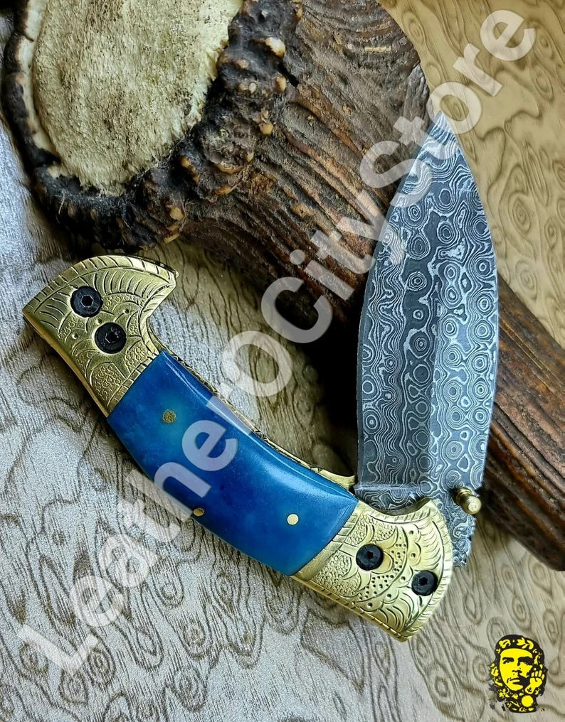 Damascus Pocket Folding Knife Custom Pocket Knife Groomsmen gifts Anniversary Gifts Authentic Damascus Steel Blade Gift for Husband