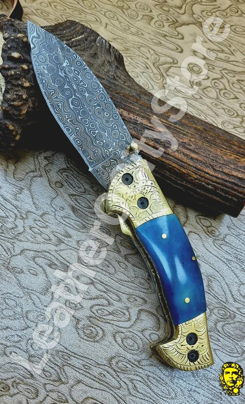 Damascus Pocket Folding Knife Custom Pocket Knife Groomsmen gifts Anniversary Gifts Authentic Damascus Steel Blade Gift for Husband