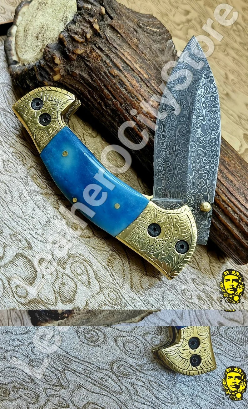 Damascus Pocket Folding Knife Custom Pocket Knife Groomsmen gifts Anniversary Gifts Authentic Damascus Steel Blade Gift for Husband