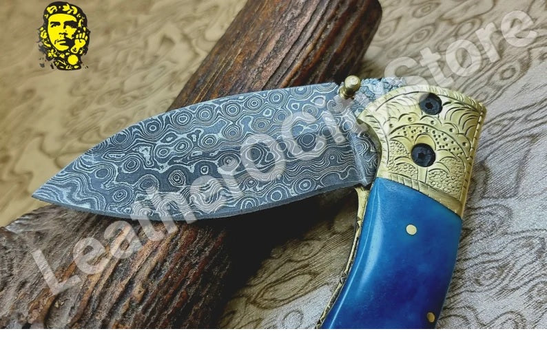 Damascus Pocket Folding Knife Custom Pocket Knife Groomsmen gifts Anniversary Gifts Authentic Damascus Steel Blade Gift for Husband