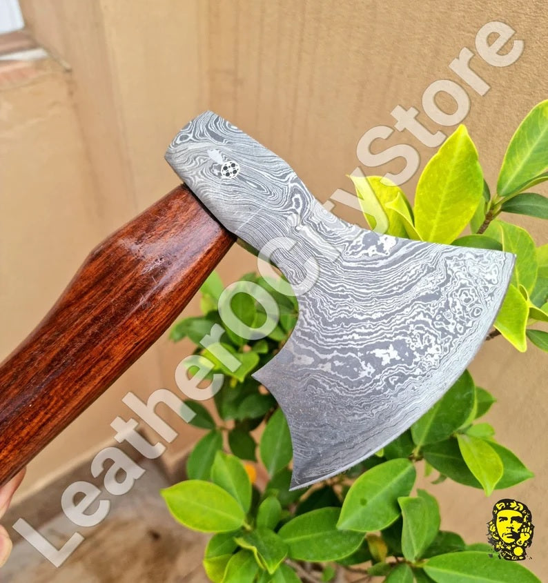 GROOMSMEN GIFT for HIM Forged Damascus Steel functional axe Handmade Stainless Steel Beautiful Handle Handmade Leather Sheath-thebestaxe