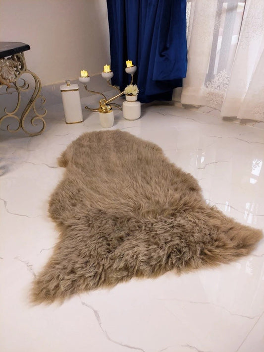 Genuine Real Australian Sheepskin / Lambskin Rug | Sheepskin throw | Chair Cover | Soft and Silky Rug | Taupe Single Pelt 2x3