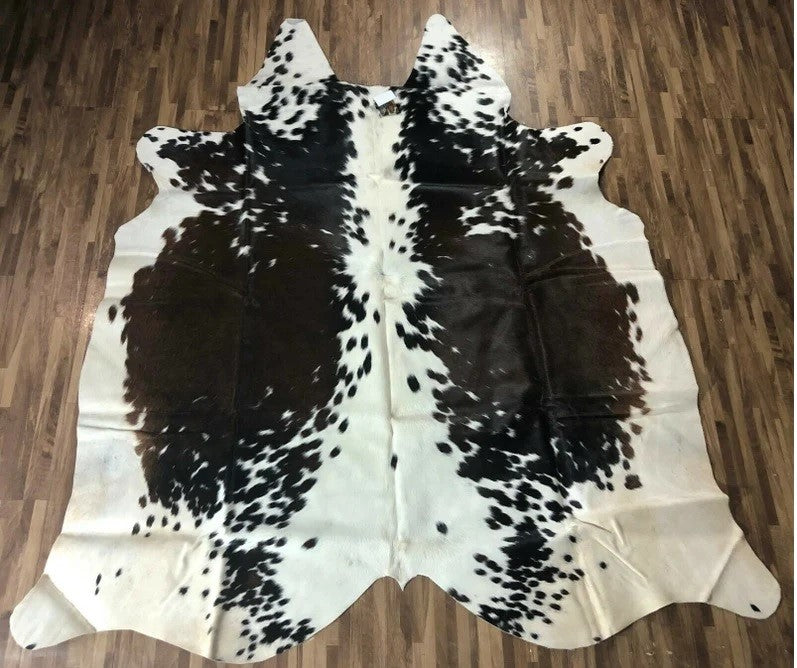 Amazing Tricolor Exotic Black Brown & White Cowhide Rug Tricolor Cow Skin Rug Cow Hide Rug 5 x 4 Cowhide Floor Rug 22 Sqft