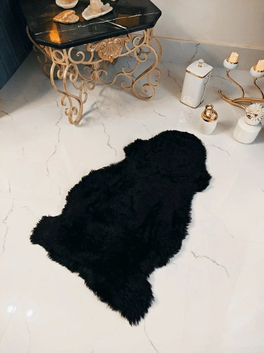 Genuine Real Australian Sheepskin / Lambskin Rug | Sheepskin throw | Chair Cover | Soft and Silky Rug | Black Single Pelt 2x3