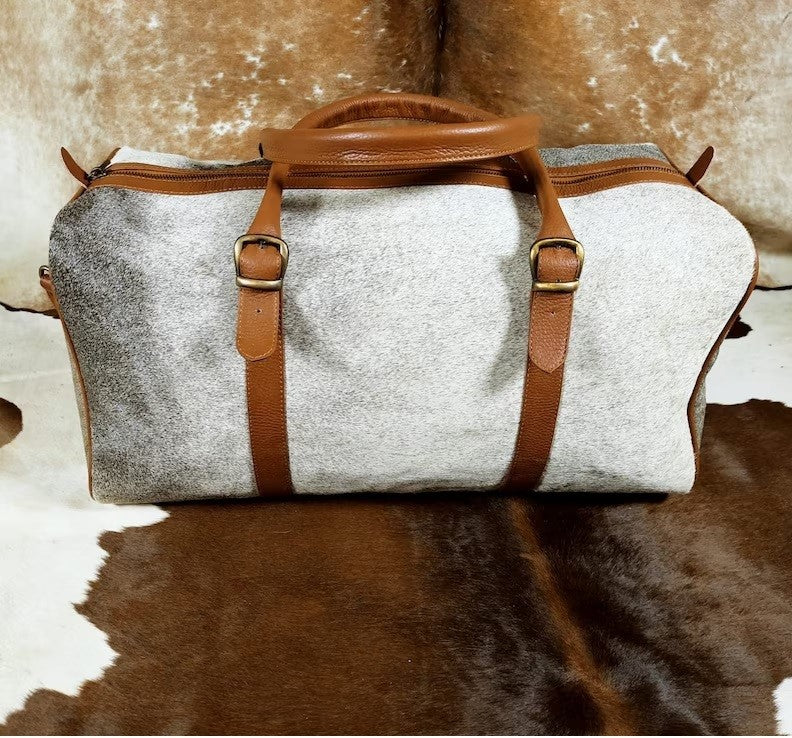 LARGE!! Natural Cowhide Duffel Bag | Hair On Leather TRAVEL Bag | Real Cow hide Luggage Bag | Original Cow Skin Duffel Bag