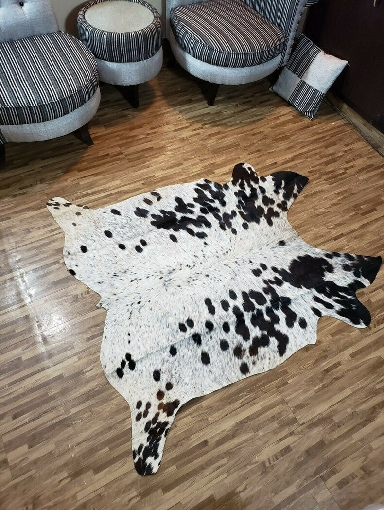 Amazing Tricolor Cowhide Rug Exotic Black, White & Gray Tricolor Cow Skin Rug Cow Hide Rug 4 x 4 Cowhide Floor Rug 19 Sqft