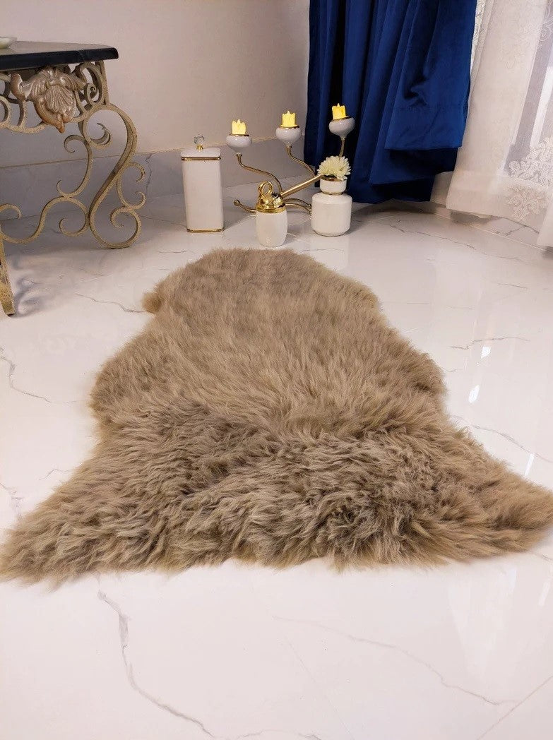 Genuine Real Australian Sheepskin / Lambskin Rug | Sheepskin throw | Chair Cover | Soft and Silky Rug | Taupe Single Pelt 2x3