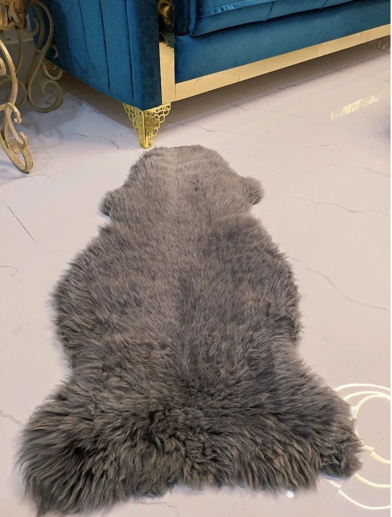 Genuine Real Australian Sheepskin / Lambskin Rug | Sheepskin throw | Chair Cover | Soft and Silky Rug | Gray Single Pelt 2x3