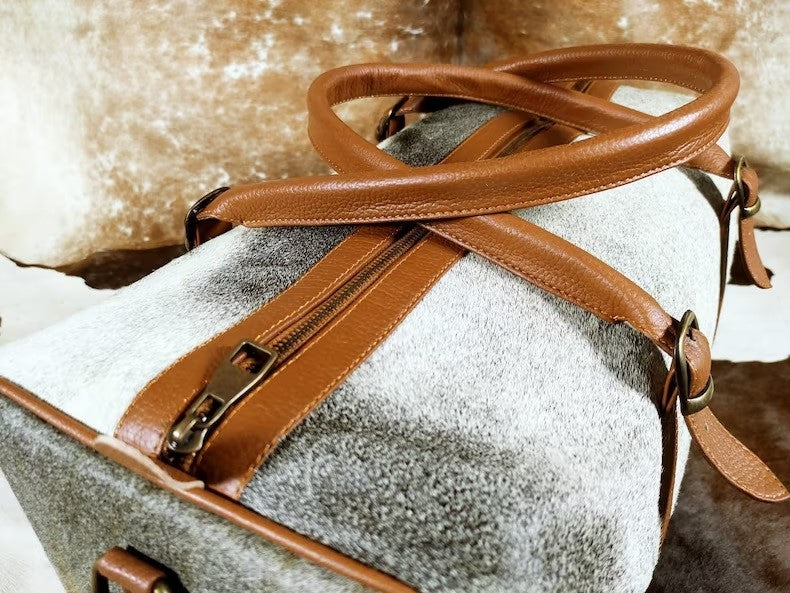 LARGE!! Natural Cowhide Duffel Bag | Hair On Leather TRAVEL Bag | Real Cow hide Luggage Bag | Original Cow Skin Duffel Bag