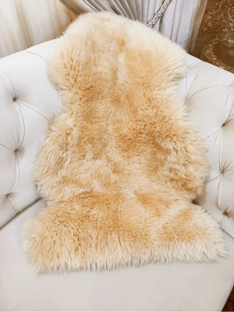 Genuine Real Australian Sheepskin / Lambskin Rug | Sheepskin throw | Chair Cover | Soft and Silky Rug | Champagne Single Pelt 2x3