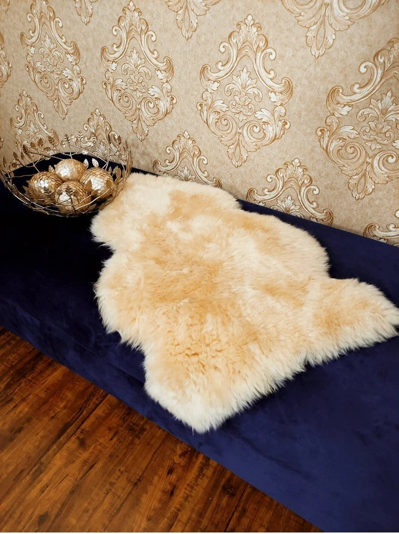 Genuine Real Australian Sheepskin / Lambskin Rug | Sheepskin throw | Chair Cover | Soft and Silky Rug | Champagne Single Pelt 2x3