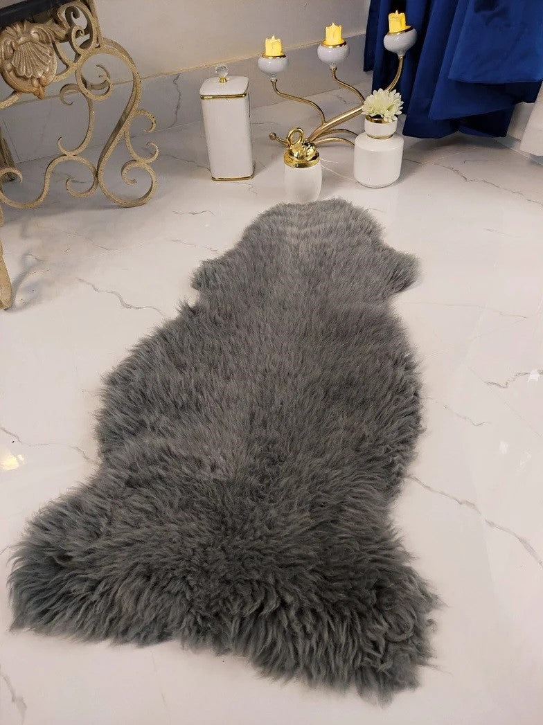 Genuine Real Australian Sheepskin / Lambskin Rug | Sheepskin throw | Chair Cover | Soft and Silky Rug | Gray Single Pelt 2x3