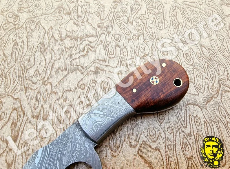 7.50 Inch Custom Handmade Damascus Steel finger hole skinning