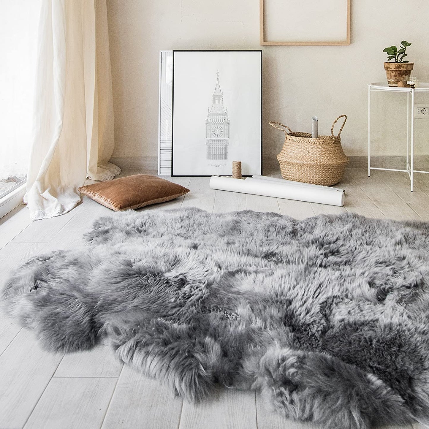 Premium Quality Quad Sheepskin Rug Natural Large Sheep Skin 4 X 6 Australian Sheep Skin Fluffy Gray SheepSkin