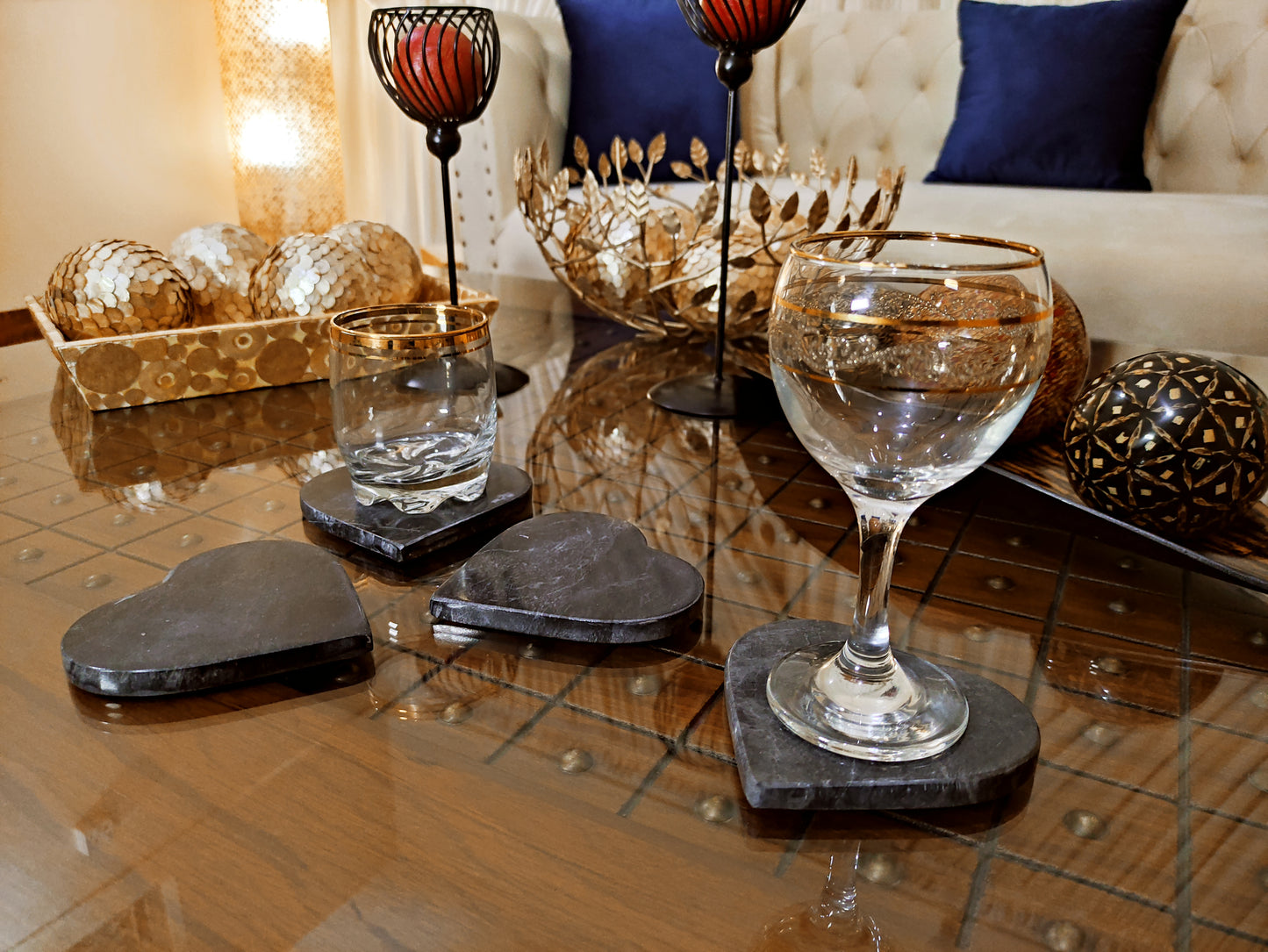 Handmade Classy Heart Shaped Marble Coaster Set Cup Pad Absorbent Ceramic Non-Slip Cork Back Bar Accessories Marble Coffee Table Minimalist