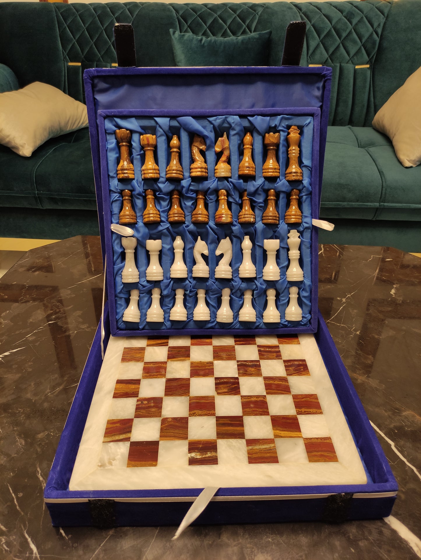 Handmade Marble Chess Set Indoor Adult Chess Game Marble Chess Board Handcraft 16" x 16" And 12" x 12"Premium Top Quality Chess