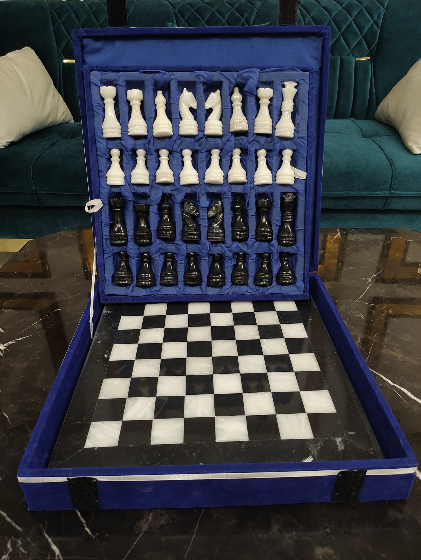 Handmade Marble Chess Set Indoor Adult Chess Game Marble Chess Board Handcraft 16" x 16" And 12" x 12"Premium Top Quality Chess Board