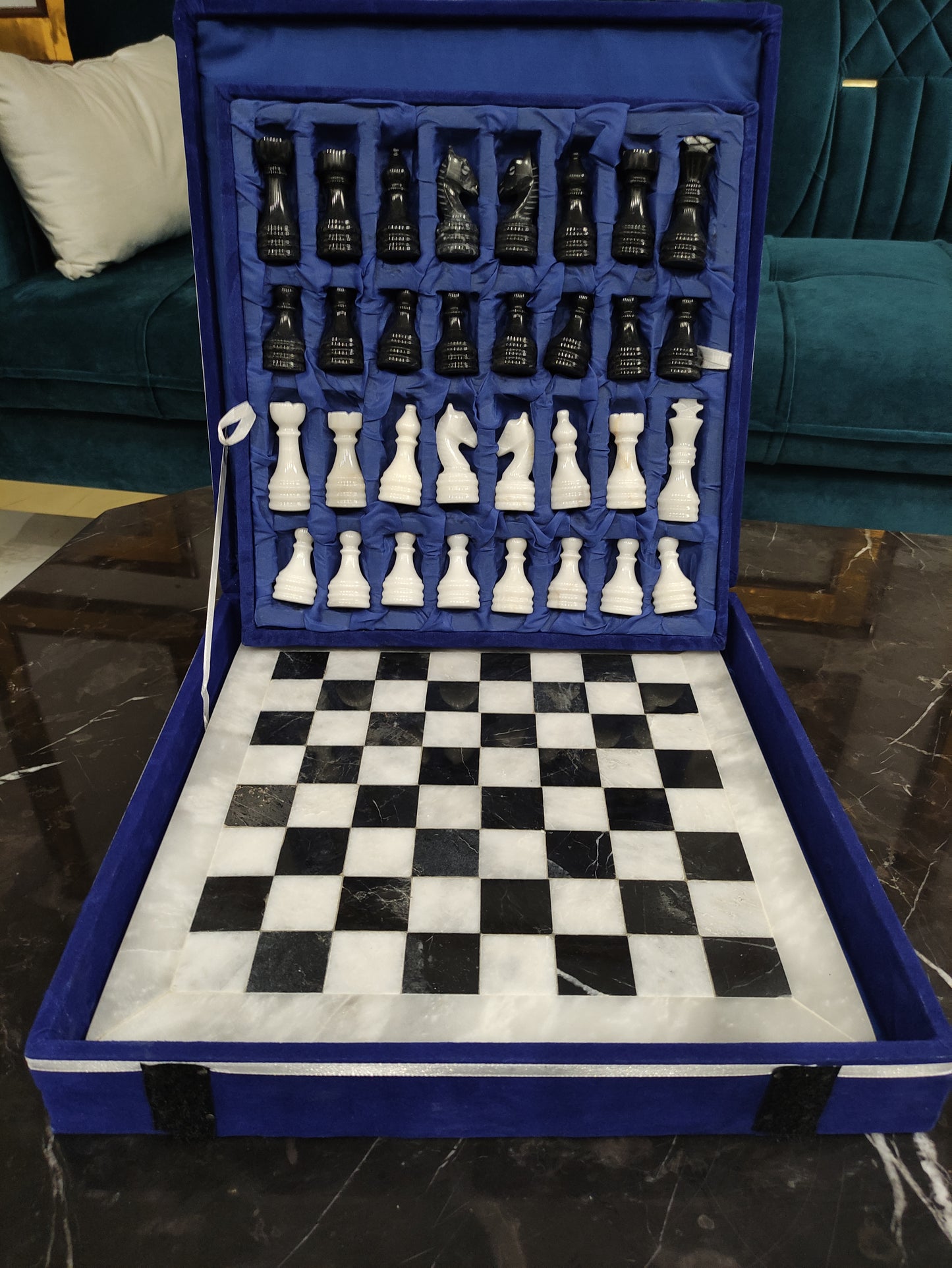 Handmade Marble Chess Set Indoor Adult Chess Game Marble Chess Board Handcraft 16" x 16" And 12" x 12"Premium Top Quality Chess Board