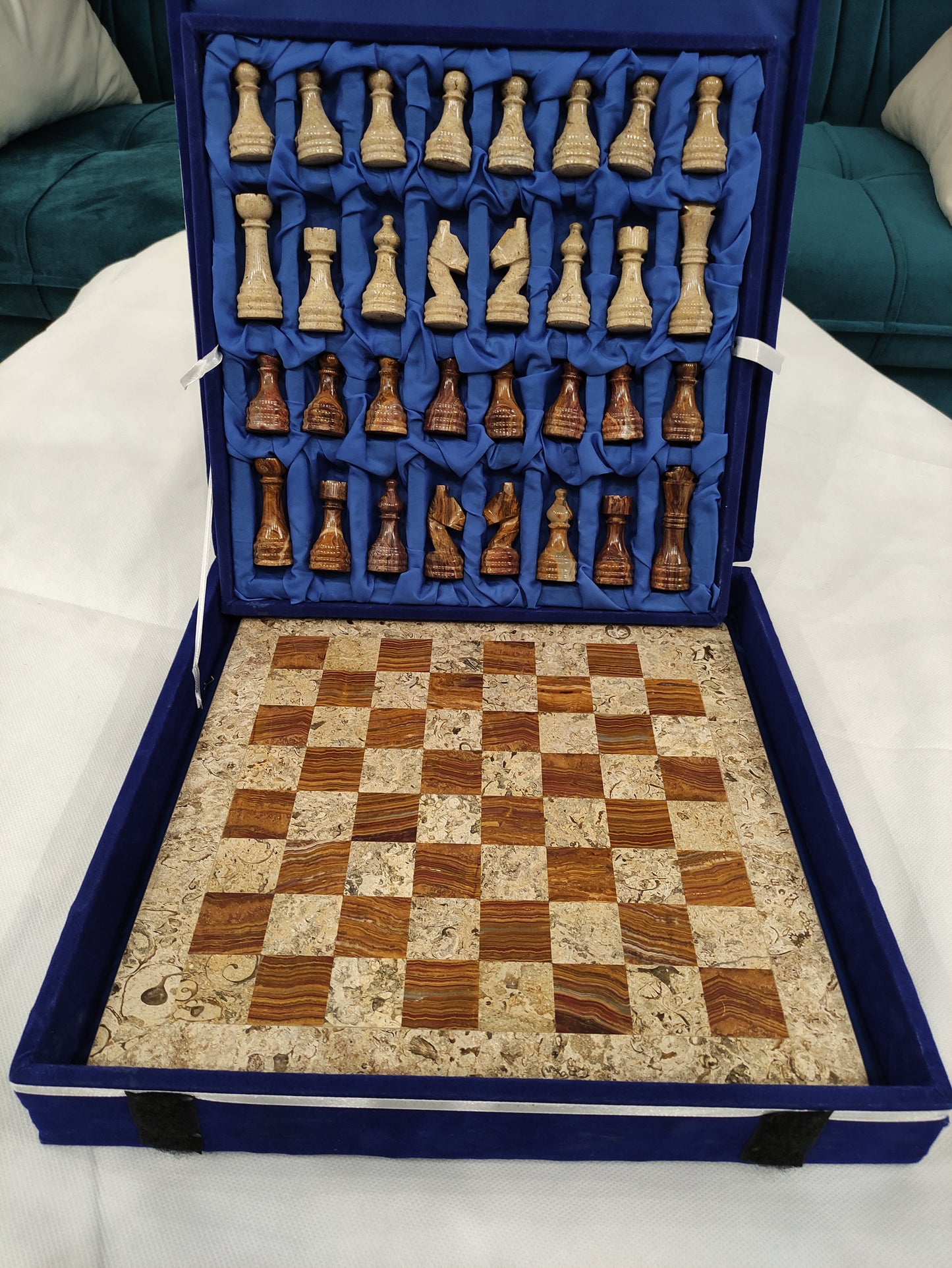 Handmade Marble Chess Board Game Unique Chess Board 16' x 16" And 12" x12" Marble Chess Set Ideal for Home Décor Weighted Chess Set Game For Adults.