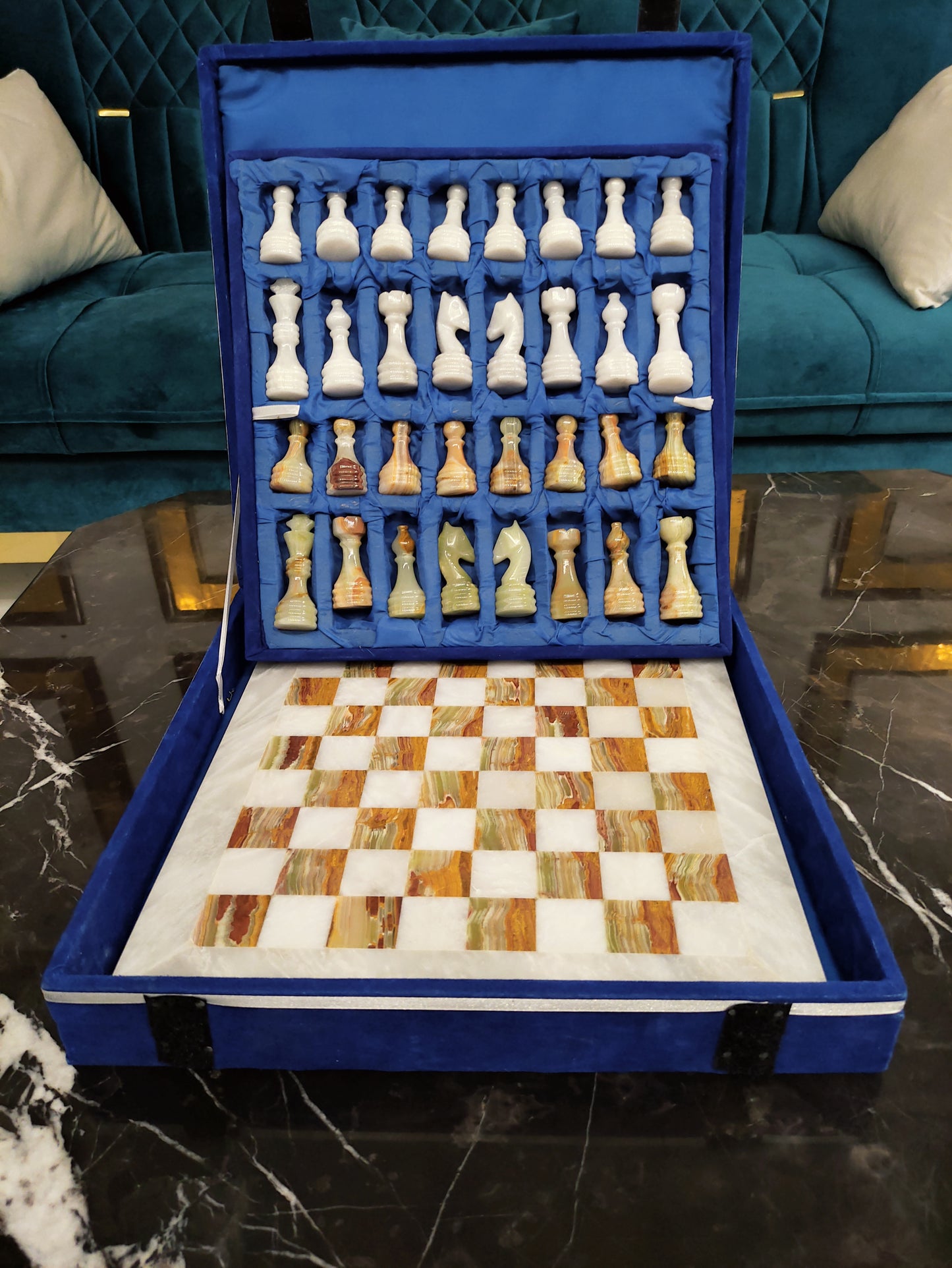 ueen's Gambit Handmade16x16"and12 x12 Marble Chess Set Indoor Adult Chess Game Marble Chess Board Handcraft Premium Top Quality Chess Board