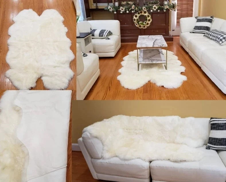 Quad Sheepskin Rug | Genuine Sheep Skin Rug Ivory Fur Sheepskin Rug Natural Large Sheep Skin 4 X 6 Australian Sheep Skin 4 Pelt