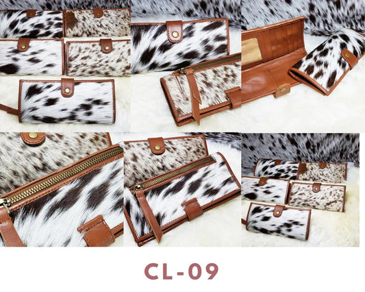 Cowhide Wallets for Women Slim Wallet Bifold Brown Tan Leather Zipper Clutch Purse Real Cow Hide Fur Purse Wallet Handbag - Gifts for Her