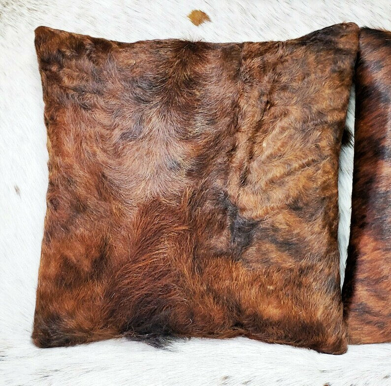 Cowhide Pillows Cushion Cover Leather Hair on Cow Hide Skin 16" x 16" Set of 2