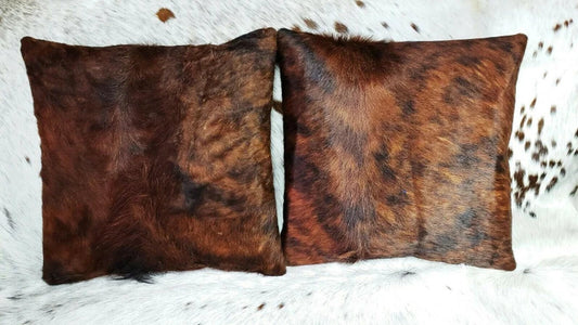 Cowhide Pillows Cushion Cover Leather Hair on Cow Hide Skin 16" x 16" Set of 2